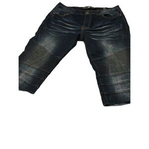 Xray Jeans Mens Moto Denim Shorts Dark Wash Whiskered Cut Off Size 34